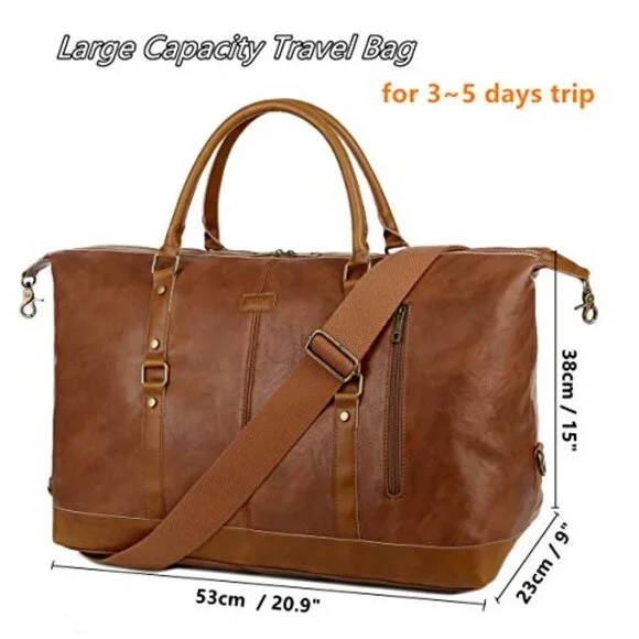 Vegan Leather Travel Duffel Tote Weekender Bag Oversized Carry-On Spacious - Picture 4 of 8